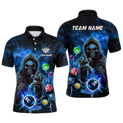 Billiard Polo Shirts, Blue Billiard Death Skeleton Polo & Polo Shirts Customized Team League Billiard Jerseys, Billiards Team Shirts