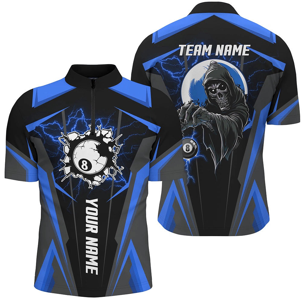 Billiard Polo Shirts, Blue Billiard Grim Reaper Polo Shirts Customized Team League Billiard Jerseys, Billiards Team Shirts