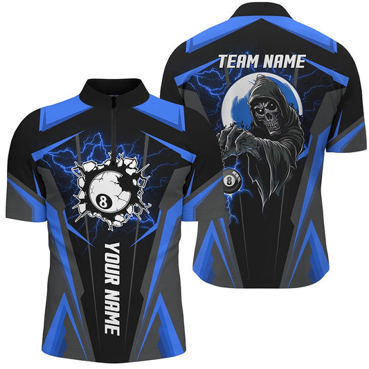 Billiard Polo Shirts, Blue Billiard Grim Reaper Polo Shirts Customized Team League Billiard Jerseys, Billiards Team Shirts