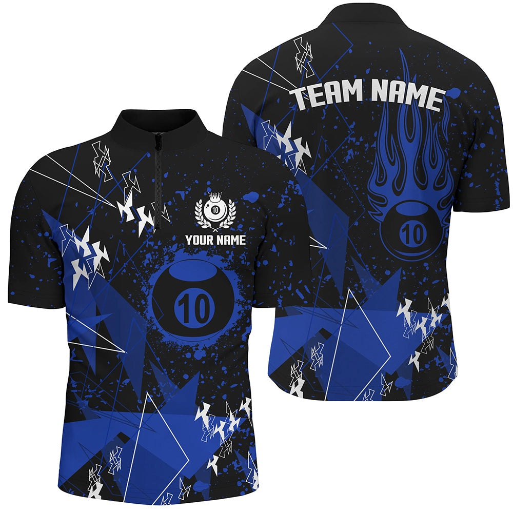 Billiard Polo Shirts, Blue Grunge 10 Ball Billiard Polo Shirt Custom Billiard Jersey For Pool Player, Billiards Team Shirts