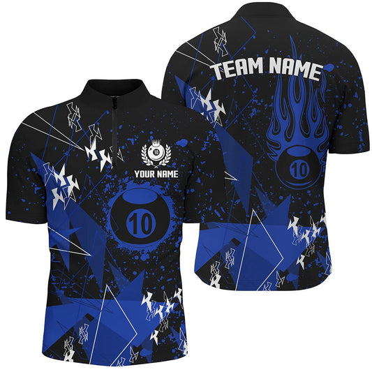 Billiard Polo Shirts, Blue Grunge 10 Ball Billiard Polo Shirt Custom Billiard Jersey For Pool Player, Billiards Team Shirts