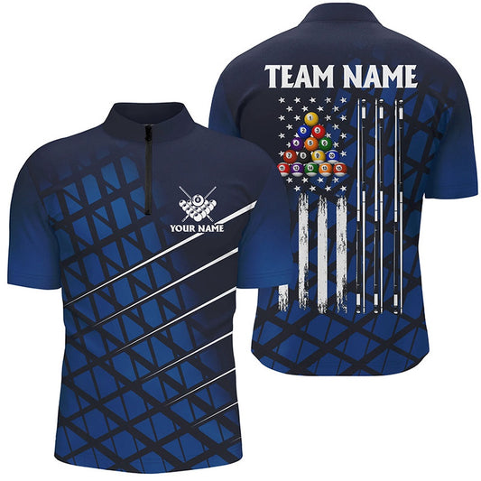 Billiard Polo Shirts, Blue Grunge American Flag Billiard Polo Shirts Custom Pool Player Jersey Shirt, Billiards Team Shirts