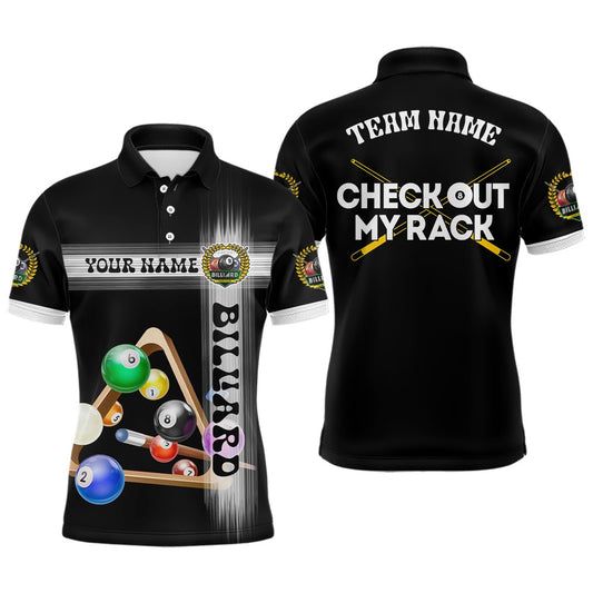 Billiard Polo Shirts, Check Out My Rack Billiard 8 Ball Custom Name 3D Polo Shirts, Custom Billiard Lover Shirts, Billiards Team Shirts