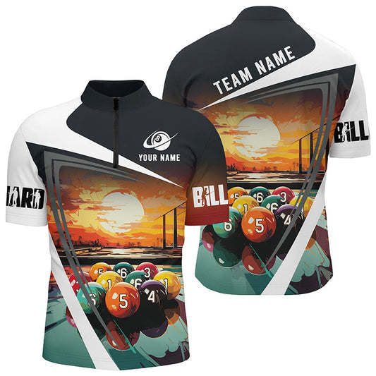 Billiard Polo Shirts, Colorful Billiard Balls Sunset Paint Custom Polo Shirt, Unique Billiard Attire, Billiards Team Shirts