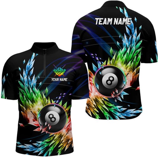Billiard Polo Shirts, Colorful Frozen Ice Billiard Polo Shirts Custom 8 Ball Billiard Attire Jerseys, Billiards Team Shirts