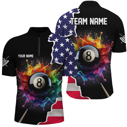 Billiard Polo Shirts, Colorful Paint 8 Ball Pool Custom Usa Flag Billiard Polo Shirt Billiard Apparel, Billiards Team Shirts