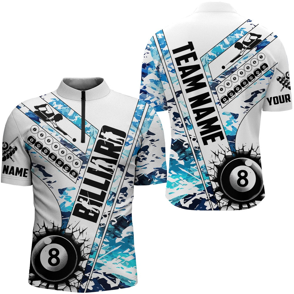 Billiard Polo Shirts, Cracky Billiard 8 Ball Pool With Camo Polo Shirts Custom Team League Billiard Shirts Blue, Billiards Team Shirts