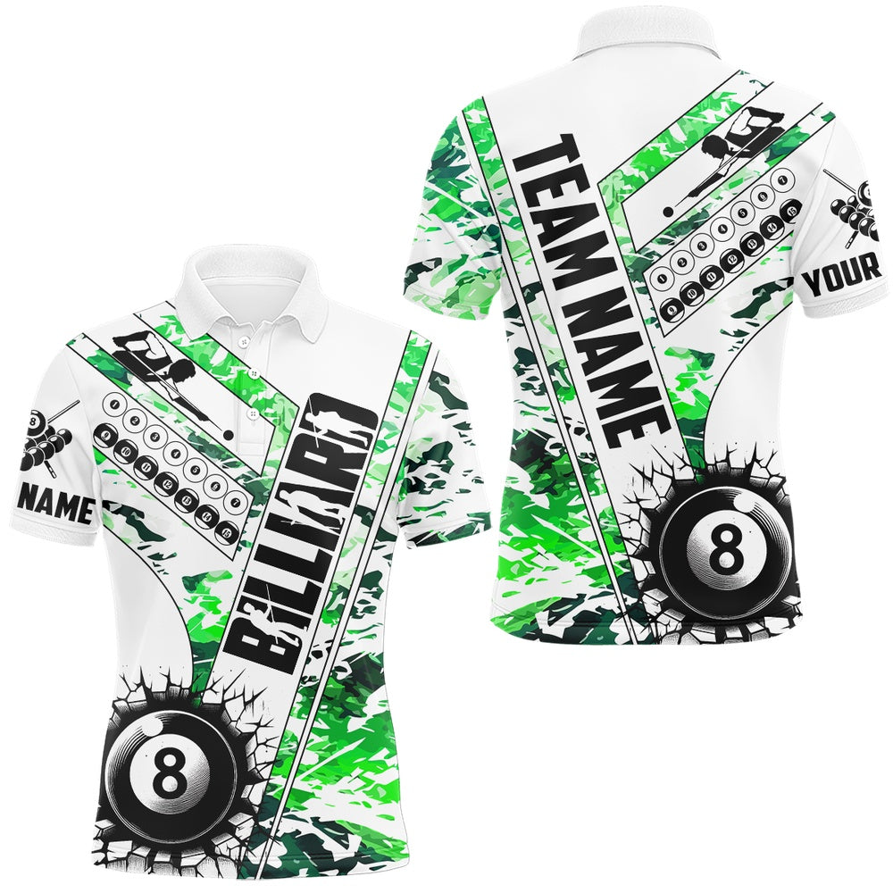 Billiard Polo Shirts, Cracky Billiard 8 Ball Pool With Camo Polo Shirts Custom Team League Billiard Shirts Green, Billiards Team Shirts