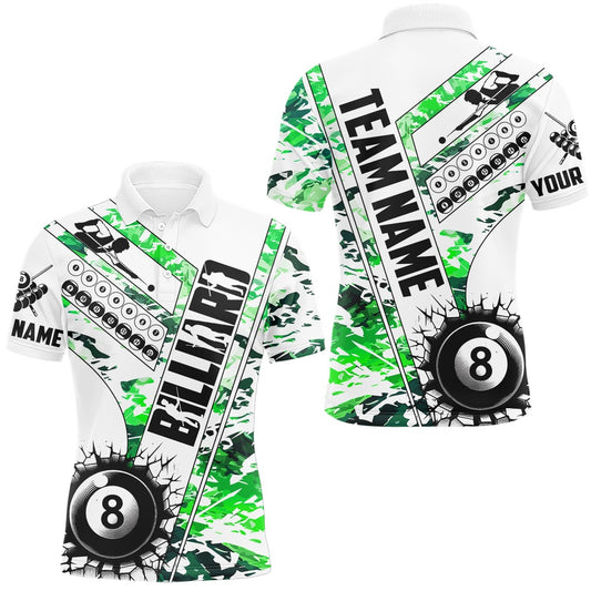 Billiard Polo Shirts, Cracky Billiard 8 Ball Pool With Camo Polo Shirts Custom Team League Billiard Shirts Green, Billiards Team Shirts