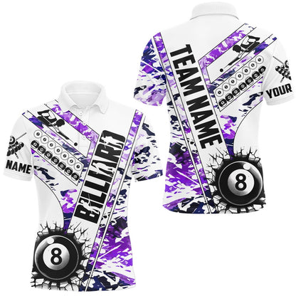 Billiard Polo Shirts, Cracky Billiard 8 Ball Pool With Camo Polo Shirts Custom Team League Billiard Shirts Purple, Billiards Team Shirts