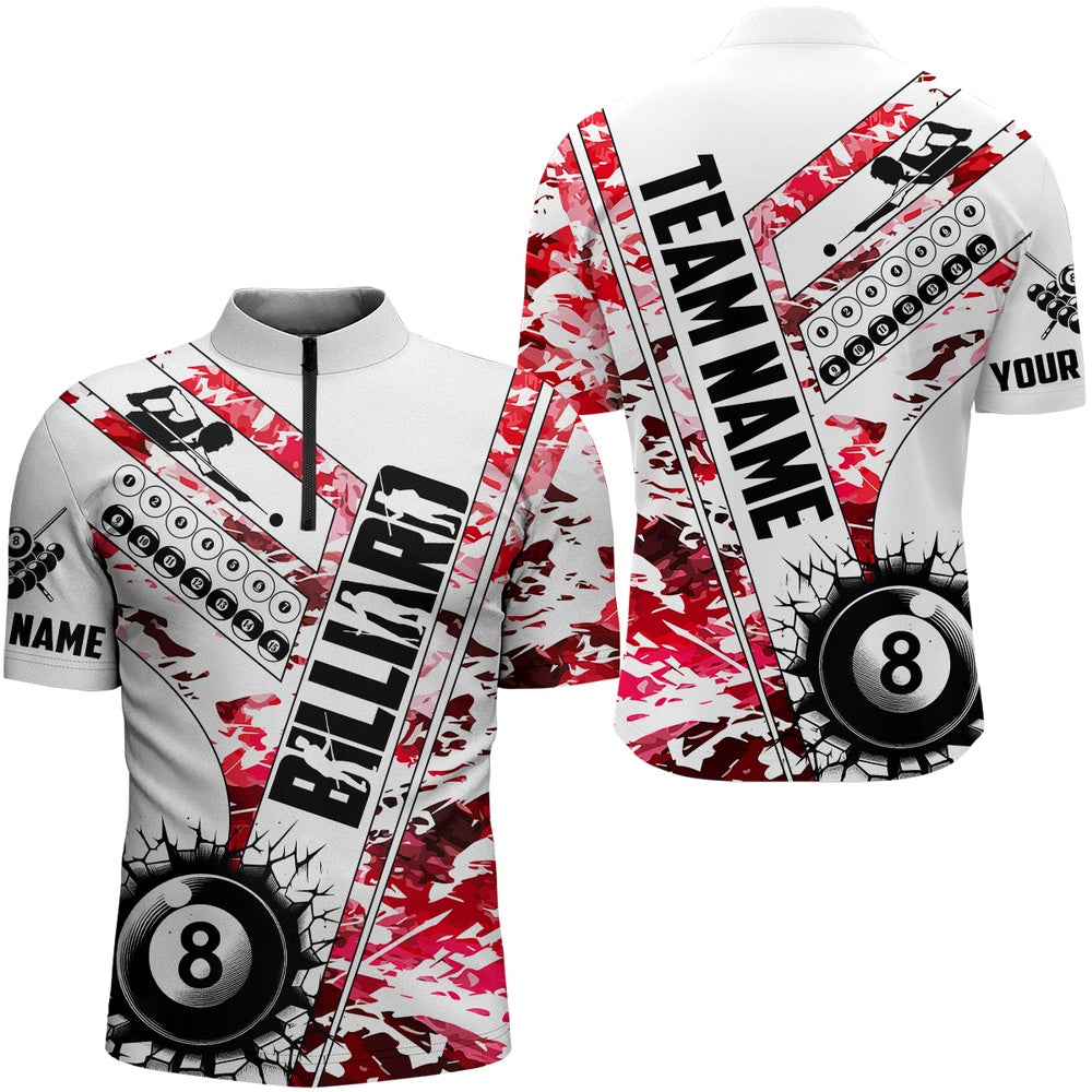 Billiard Polo Shirts, Cracky Billiard 8 Ball Pool With Camo Polo Shirts Custom Team League Billiard Shirts Red, Billiards Team Shirts