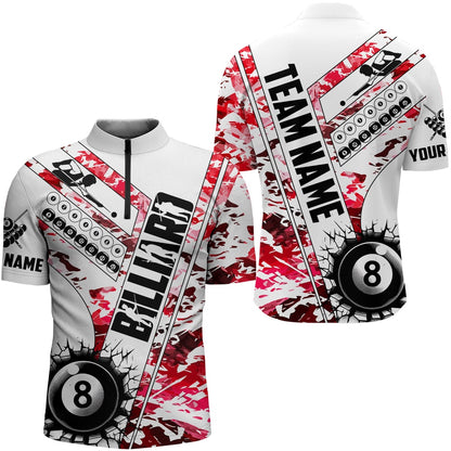 Billiard Polo Shirts, Cracky Billiard 8 Ball Pool With Camo Polo Shirts Custom Team League Billiard Shirts Red, Billiards Team Shirts