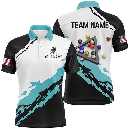Billiard Polo Shirts, Custom 3D Black Blue Billiard Balls Polo Shirts Custom Team Name Billiard Jerseys, Billiards Team Shirts
