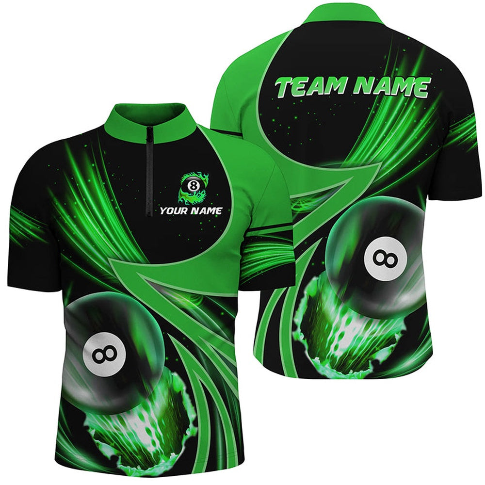 Billiard Polo Shirts, Custom 3D Green Jerseys Billiard 8 Ball Polo Shirts Team League Billiard Shirts, Billiards Team Shirts