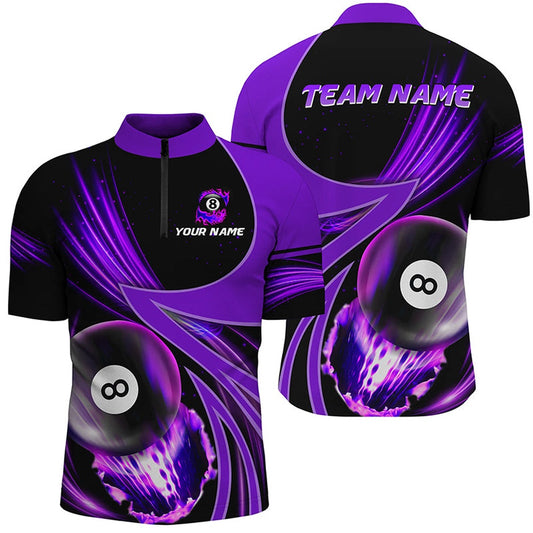 Billiard Polo Shirts, Custom 3D Purple Jerseys Billiard 8 Ball Polo Shirt Team League Billiard Shirts, Billiards Team Shirts