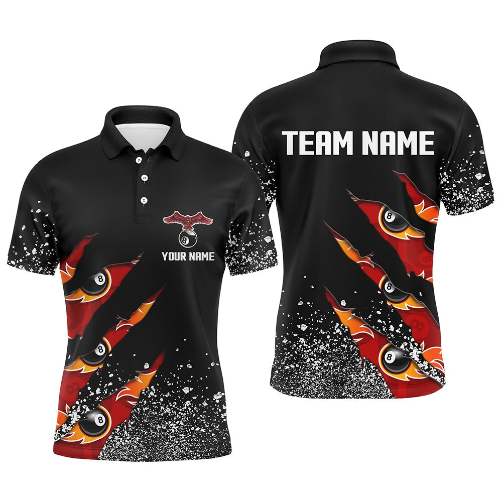 Billiard Polo Shirts, Custom Ball 8 Black Grunge Billiard Polo Shirts Best Custom Team Name Billiard Jerseys, Billiards Team Shirts