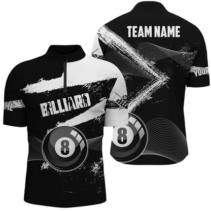 Billiard Polo Shirts, Custom Ball 8 Black Grunge Billiard Polo Shirts, Personalized 8 Ball Pool Billiard Jerseys, Billiards Team Shirts