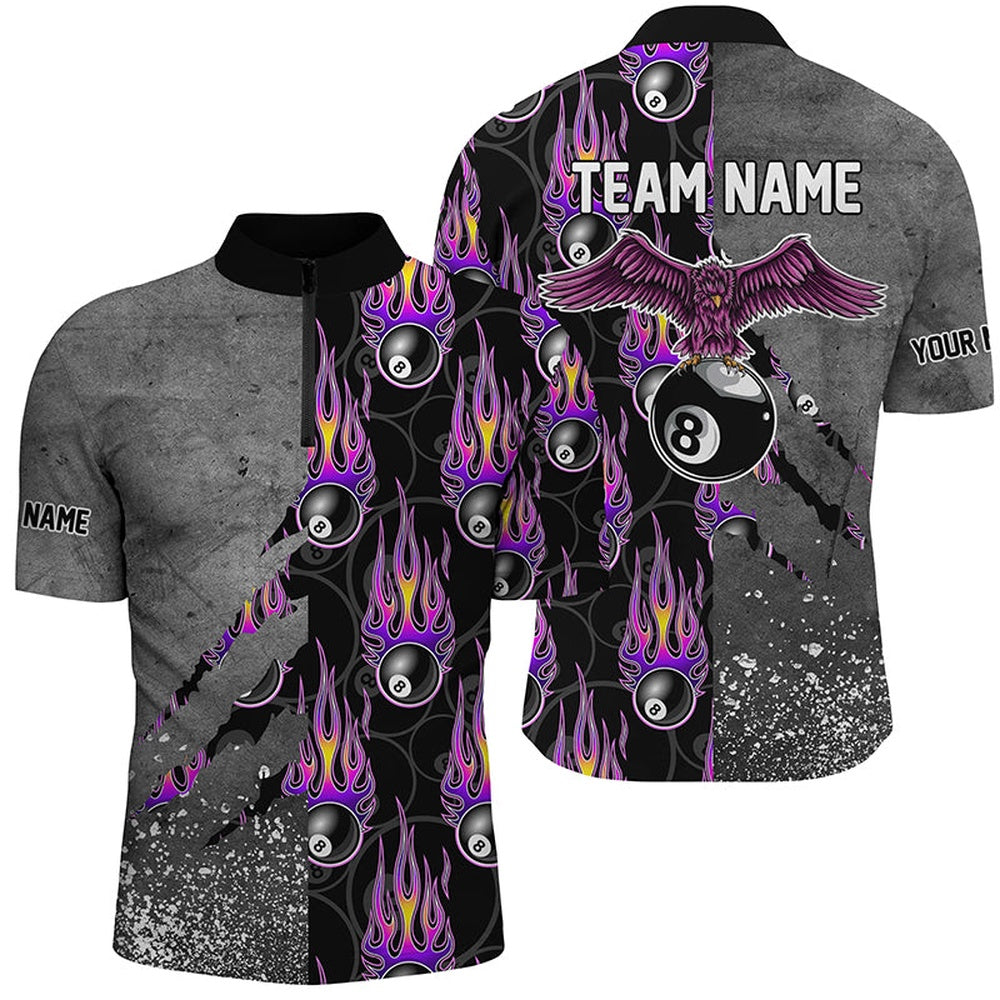 Billiard Polo Shirts, Custom Ball 8 Flame Grey Grunge Billiard Polo Shirts, Best Billiard Team Shirts, Billiards Team Shirts