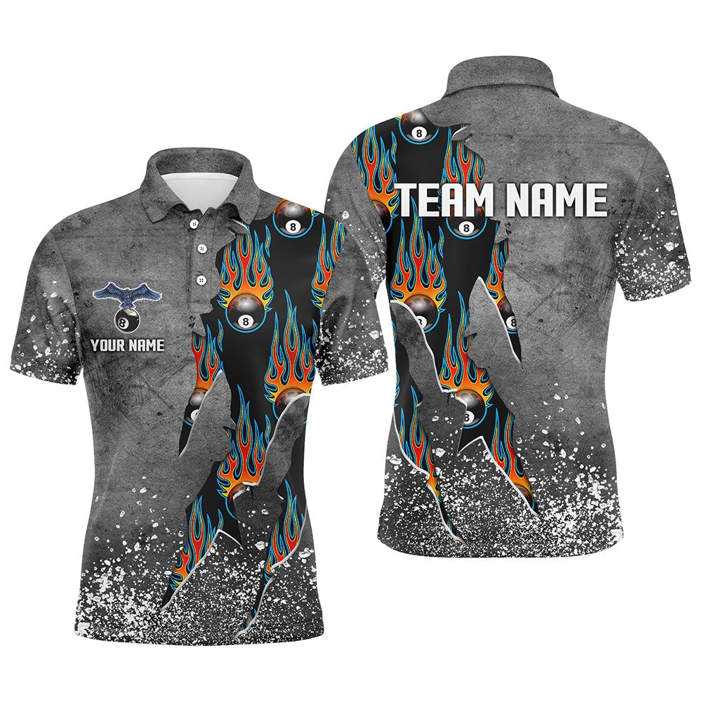 Billiard Polo Shirts, Custom Ball 8 Grey Grunge Billiard Shirts Best Custom Team Name Billiard Jerseysâ Blue, Billiards Team Shirts