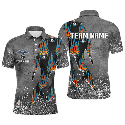 Billiard Polo Shirts, Custom Ball 8 Grey Grunge Billiard Shirts Best Custom Team Name Billiard Jerseysâ Blue, Billiards Team Shirts