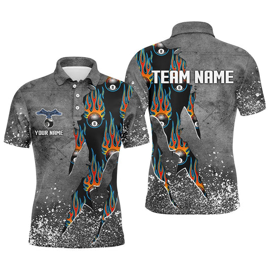 Billiard Polo Shirts, Custom Ball 8 Grey Grunge Billiard Shirts Best Custom Team Name Billiard Jerseysâ Blue, Billiards Team Shirts