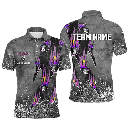 Billiard Polo Shirts, Custom Ball 8 Grey Grunge Billiard Shirts Best Custom Team Name Billiard Jerseysâ Purple, Billiards Team Shirts