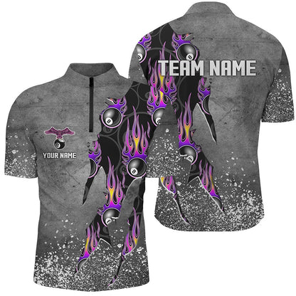 Billiard Polo Shirts, Custom Ball 8 Grey Grunge Billiard Shirts Best Custom Team Name Billiard Jerseysâ Purple, Billiards Team Shirts