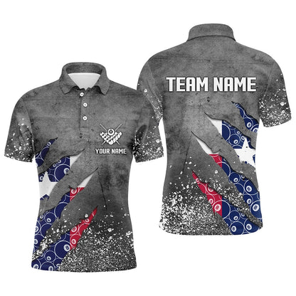 Billiard Polo Shirts, Custom Ball 8 Texas Flag Grey Grunge Billiard Polo & 14 Zip Shirt Best Billiard Team Jersey, Billiards Team Shirts