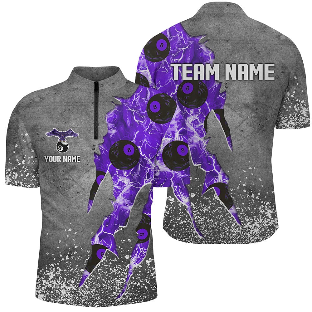 Billiard Polo Shirts, Custom Ball 8 Thunder Lighting Grunge Billiard Shirts Best Billiard Team Jerseyâ Purple, Billiards Team Shirts