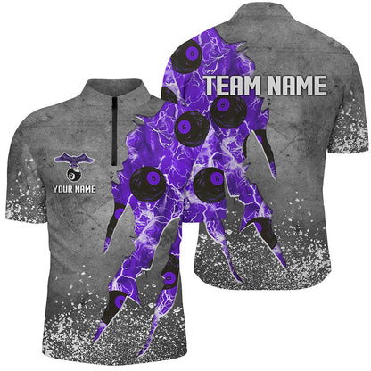 Billiard Polo Shirts, Custom Ball 8 Thunder Lighting Grunge Billiard Shirts Best Billiard Team Jerseyâ Purple, Billiards Team Shirts