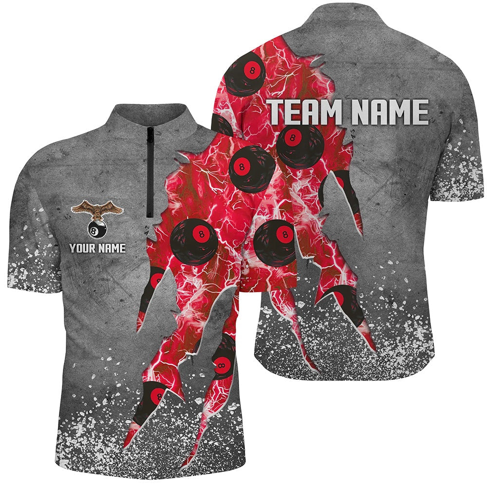 Billiard Polo Shirts, Custom Ball 8 Thunder Lighting Grunge Billiard Shirts Best Billiard Team Jerseyâ Red, Billiards Team Shirts