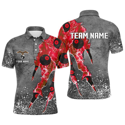 Billiard Polo Shirts, Custom Ball 8 Thunder Lighting Grunge Billiard Shirts Best Billiard Team Jerseyâ Red, Billiards Team Shirts