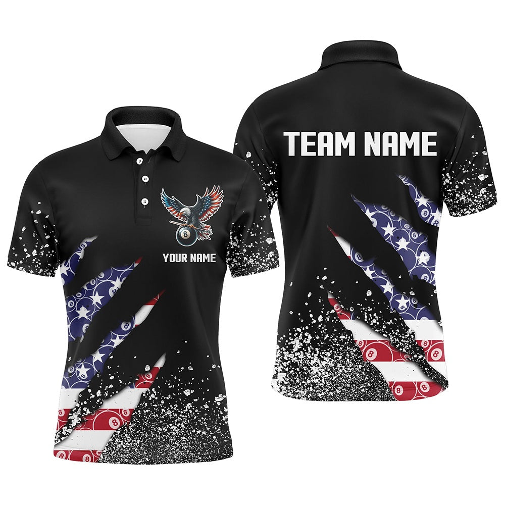 Billiard Polo Shirts, Custom Ball 8 Us Flag Black Grunge Billiard Polo & Polo Shirt Best Billiard Team Jersey, Billiards Team Shirts