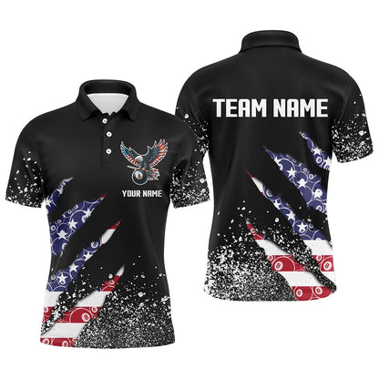 Billiard Polo Shirts, Custom Ball 8 Us Flag Black Grunge Billiard Polo & Polo Shirt Best Billiard Team Jersey, Billiards Team Shirts