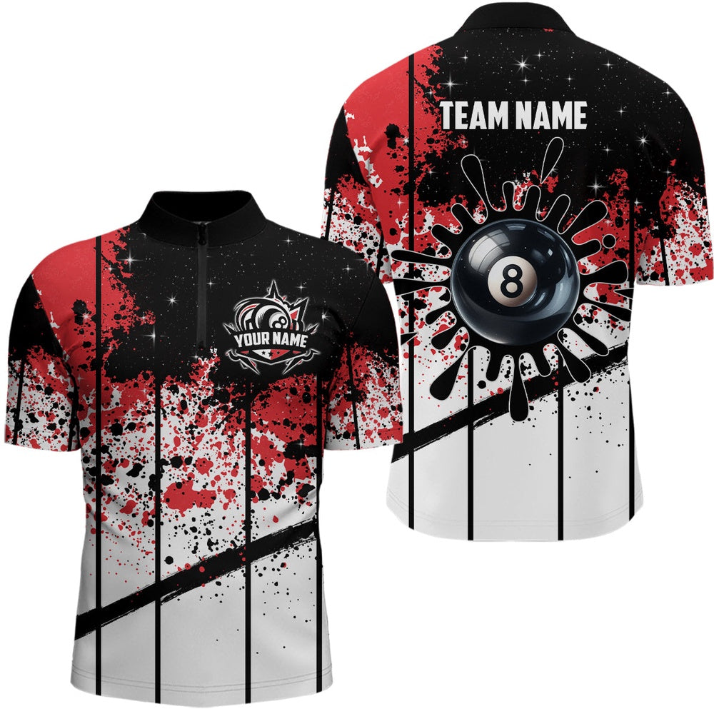 Billiard Polo Shirts, Custom Billiard 8 Ball Grunge Polo Shirts, 8 Ball Pool Billiard Attire Jerseys, Billiards Team Shirts