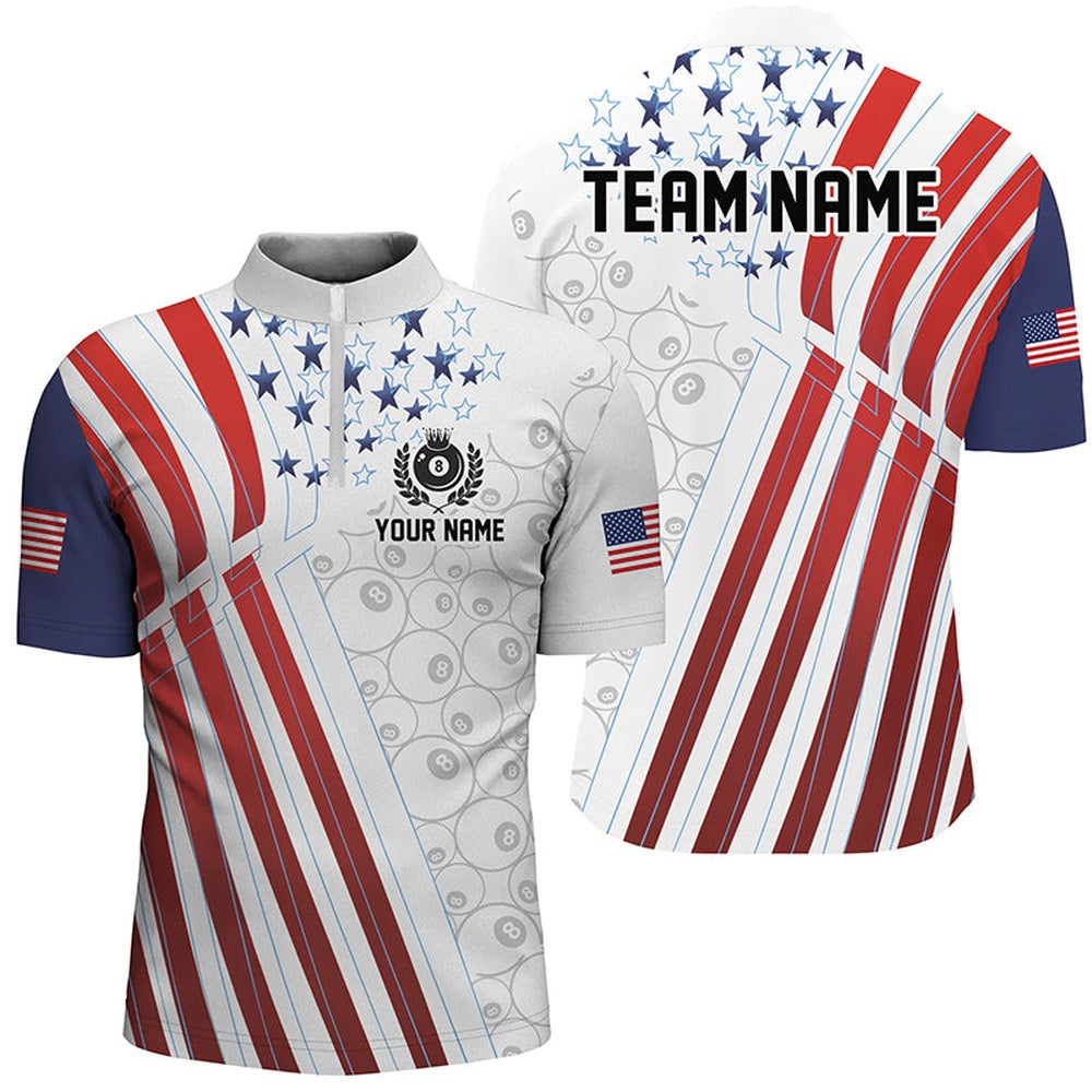 Billiard Polo Shirts, Custom Billiard 8 Ball Pool Player Us Flag Polo & Polo Shirts, Patriotic Billiard Jersey, Billiards Team Shirts
