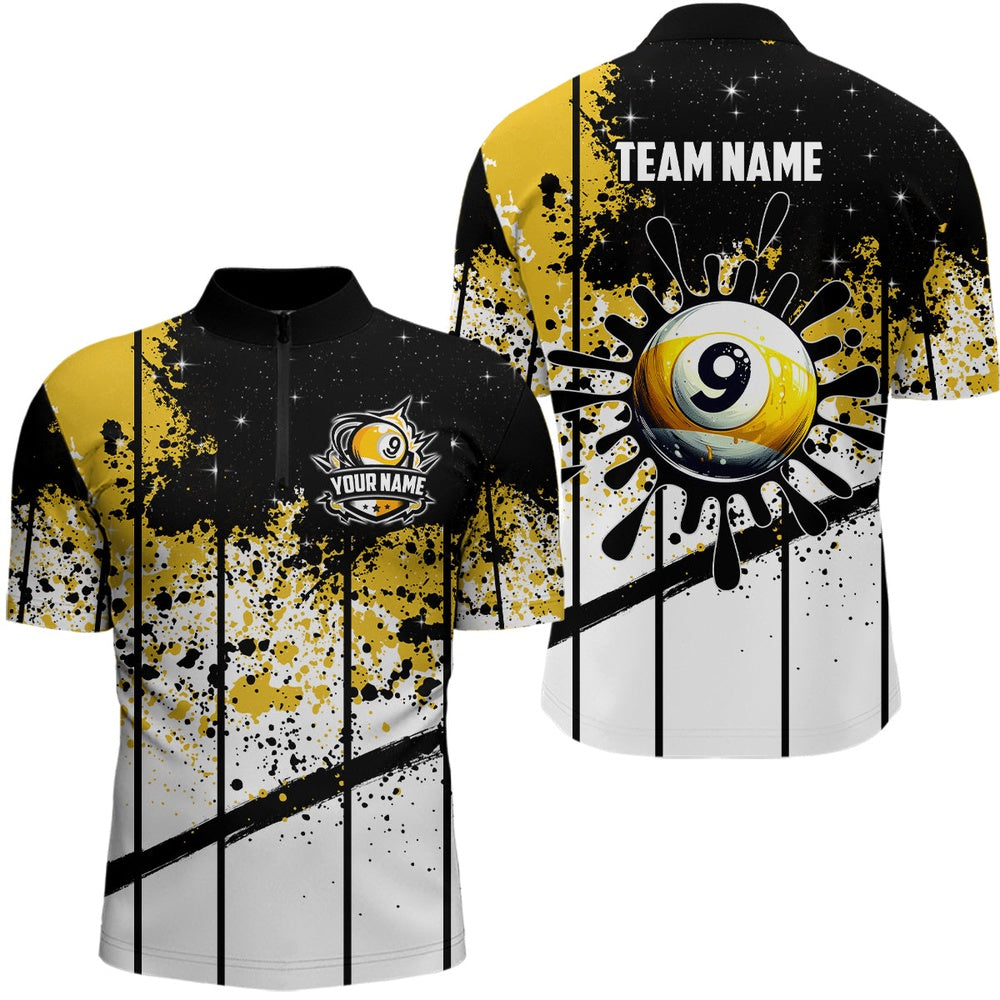 Billiard Polo Shirts, Custom Billiard 9 Ball Grunge Polo Shirts, 9 Ball Pool Billiard Attire Jerseys, Billiards Team Shirts