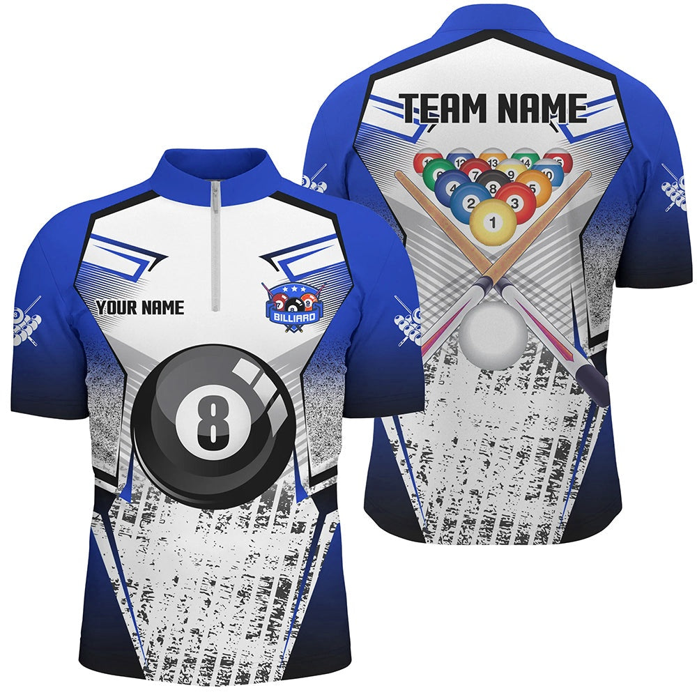 Billiard Polo Shirts, Custom Billiard Balls Cue Blue Grunge Style Polo Shirts, Billiard Jerseys Sport, Billiards Team Shirts
