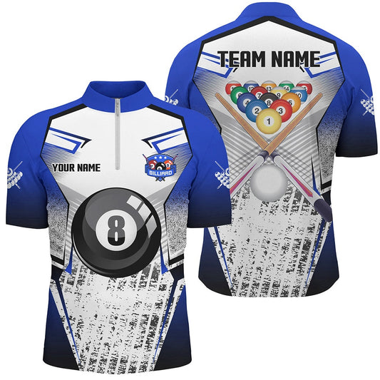 Billiard Polo Shirts, Custom Billiard Balls Cue Blue Grunge Style Polo Shirts, Billiard Jerseys Sport, Billiards Team Shirts