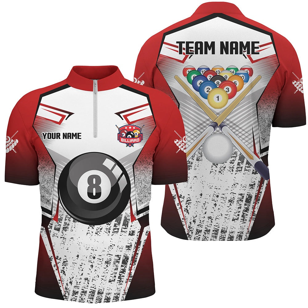 Billiard Polo Shirts, Custom Billiard Balls Cue Red Grunge Style Polo Shirts, Billiard Jerseys Sport, Billiards Team Shirts