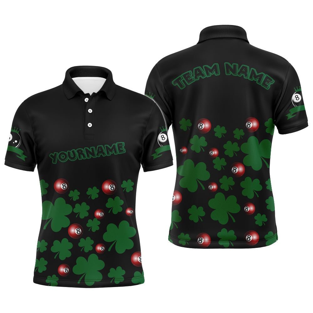 Billiard Polo Shirts, Custom Black Green 3D Pattern Billiard Balls And Clovers Full Printing Polo Shirts, Billiards Team Shirts