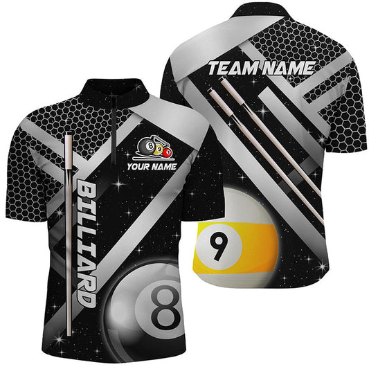 Billiard Polo Shirts, Custom Black Jersey Billiard 8 Ball & 9 Ball Polo Shirt, Unique Billiard Uniform, Billiards Team Shirts