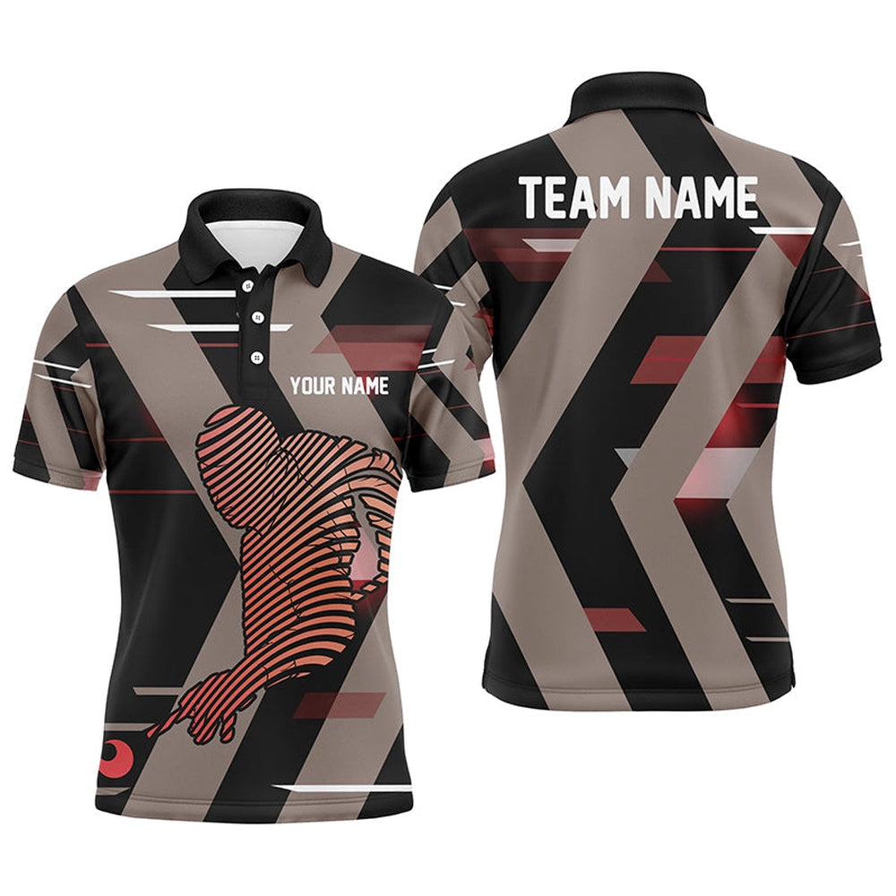 Billiard Polo Shirts, Custom Black Red Pooler Abstract Billiard Polo Shirts Personalized Unique Gifts For Player, Billiards Team Shirts