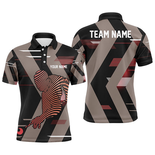 Billiard Polo Shirts, Custom Black Red Pooler Abstract Billiard Polo Shirts Personalized Unique Gifts For Player, Billiards Team Shirts