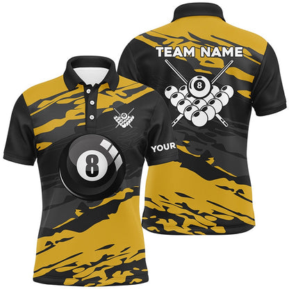 Billiard Polo Shirts, Custom Black Yellow Camouflage Billiard Polo Shirts Best 8 Ball Billiard Pool Shirts, Billiards Team Shirts