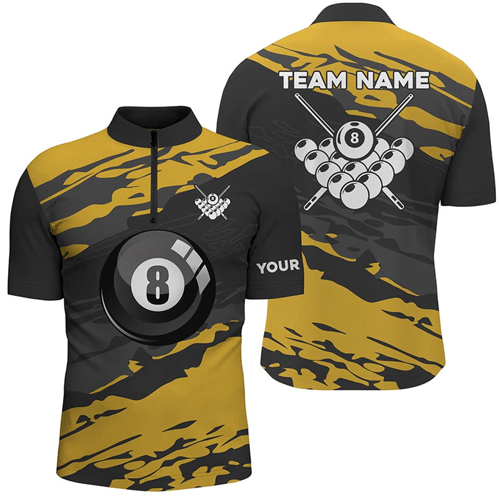 Billiard Polo Shirts, Custom Black Yellow Camouflage Billiard Polo Shirts Best 8 Ball Billiard Pool Shirts, Billiards Team Shirts