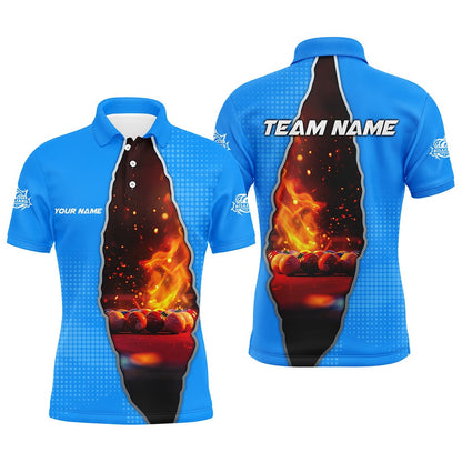 Billiard Polo Shirts, Custom Blue Billiard Balls Fire 3D Printed Polo & Polo Shirts, Billiard Apparel Clothing, Billiards Team Shirts