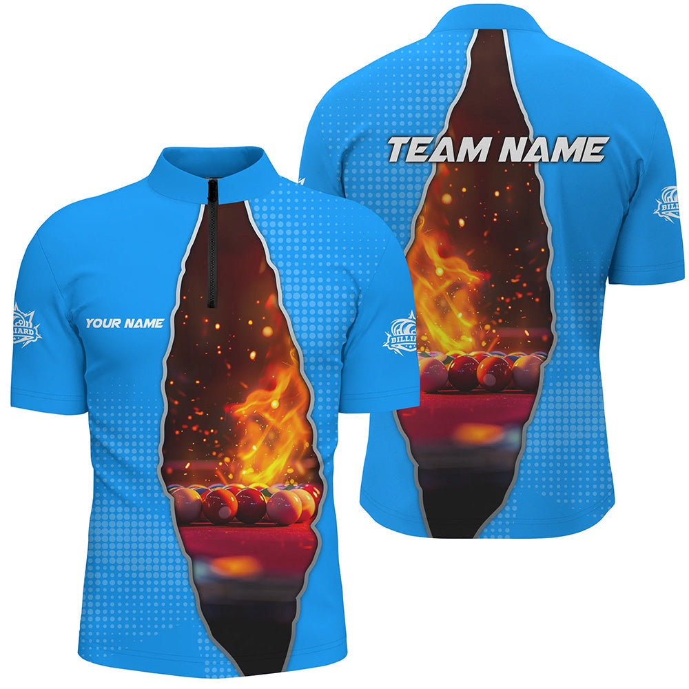 Billiard Polo Shirts, Custom Blue Billiard Balls Fire 3D Printed Polo & Polo Shirts, Billiard Apparel Clothing, Billiards Team Shirts