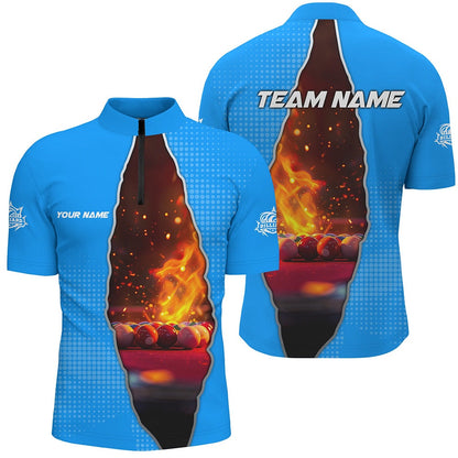 Billiard Polo Shirts, Custom Blue Billiard Balls Fire 3D Printed Polo & Polo Shirts, Billiard Apparel Clothing, Billiards Team Shirts