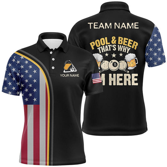 Billiard Polo Shirts, Custom Funny Pool And Beer That Why I'm Here Polo Shirts, Patriotic Funny Billiard Shirts, Billiards Team Shirts